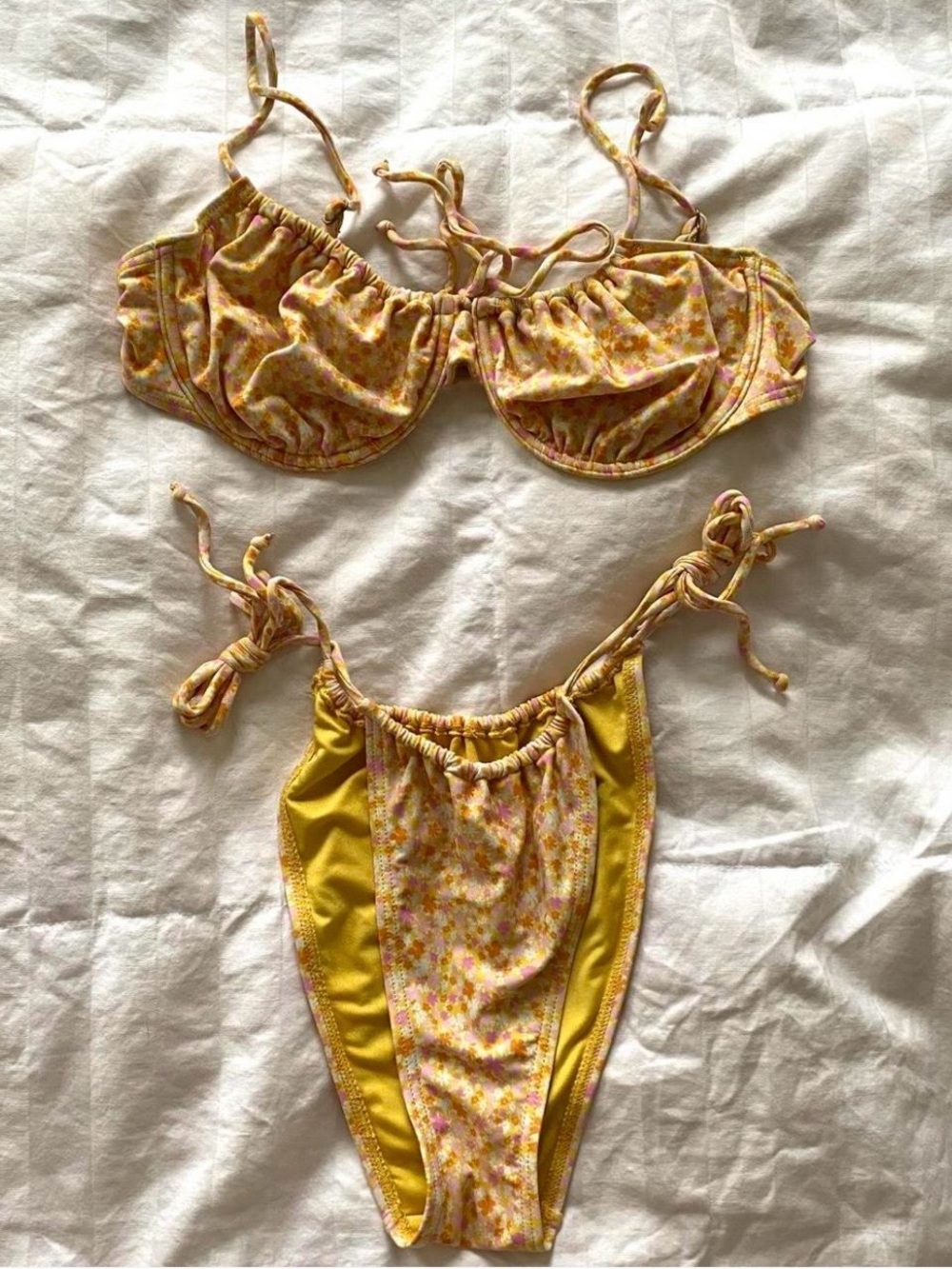 Fashion Nova Orange and Yellow Floral Bikini Set